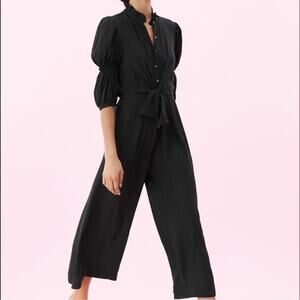 Rebecca Taylor Women’s Silk Jaquard Black Heart Print Tie Front Jumpsuit Size 2